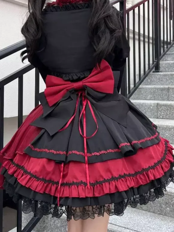 Gothic Lolita Dresses Lace Up Lace Color Block Pink Light Sky Blue JSK