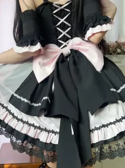 Gothic Lolita Dresses Lace Up Lace Color Block Pink Light Sky Blue JSK