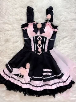 Gothic Lolita Dresses Lace Up Lace Color Block Pink Light Sky Blue JSK