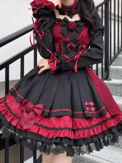 Gothic Lolita Dresses Lace Up Lace Color Block Pink Light Sky Blue JSK