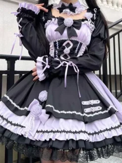 Gothic Lolita Dresses Lace Up Lace Color Block Pink Light Sky Blue JSK