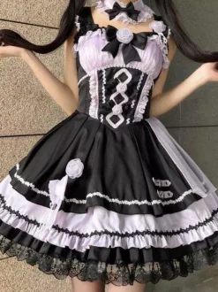 Gothic Lolita Dresses Lace Up Lace Color Block Pink Light Sky Blue JSK