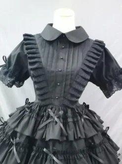 Gothic Lolita Dresses Pleated Bows Black Black
