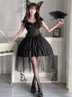 Gothic Lolita Dresses Rose Lace Black Black