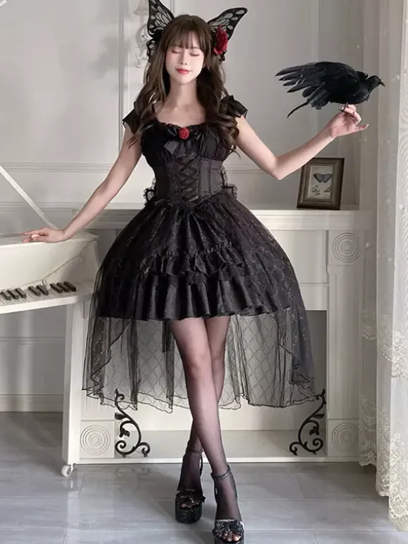 Gothic Lolita Dresses Rose Lace Black Black