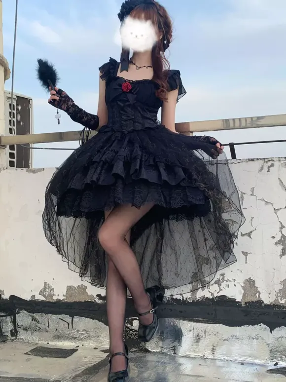 Gothic Lolita Dresses Rose Lace Black Black