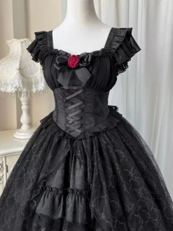 Gothic Lolita Dresses Rose Lace Black Black