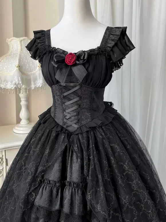 Gothic Lolita Dresses Rose Lace Black Black