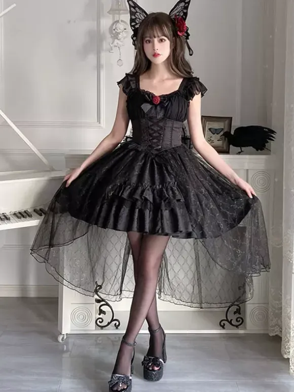 Gothic Lolita Dresses Rose Lace Black Black