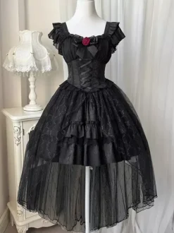 Gothic Lolita Dresses Rose Lace Black Black