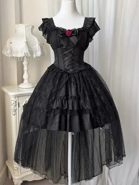 Gothic Lolita Dresses Rose Lace Black Black