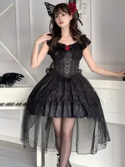 Gothic Lolita Dresses Rose Lace Black Black