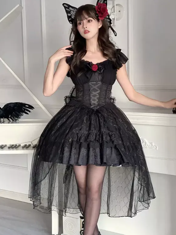 Gothic Lolita Dresses Rose Lace Black Black