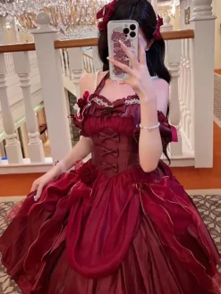 Gothic Lolita Dresses Ruffles Bows Black JSK Gorgeous French Romantic Lolita Princess Dress