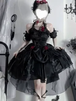Gothic Lolita Dresses Ruffles Bows Black JSK Gorgeous French Romantic Lolita Princess Dress