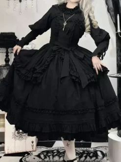 Gothic Lolita Dresses Ruffles Bows Black Black
