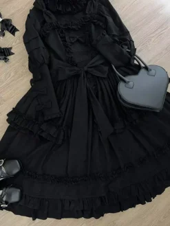 Gothic Lolita Dresses Ruffles Bows Black Black