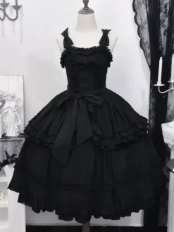 Gothic Lolita Dresses Ruffles Bows Black Black