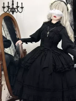 Gothic Lolita Dresses Ruffles Bows Black Black