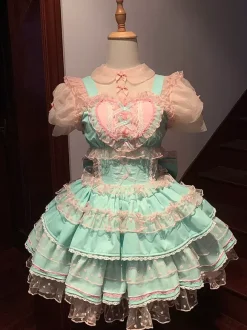 Gothic Lolita Dresses Ruffles Polka Dot Rose Green