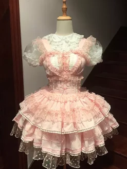 Gothic Lolita Dresses Ruffles Polka Dot Rose Green