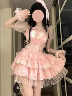 Gothic Lolita Dresses Ruffles Polka Dot Rose Green