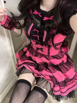 Gothic Lolita Dresses Ruffles Polka Dot Rose Green