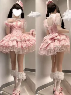 Gothic Lolita Dresses Ruffles Polka Dot Rose Green