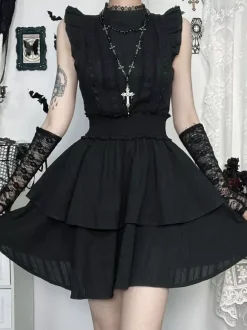 Gothic Lolita Dresses Ruffles Lace Black Dress
