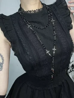 Gothic Lolita Dresses Ruffles Lace Black Dress