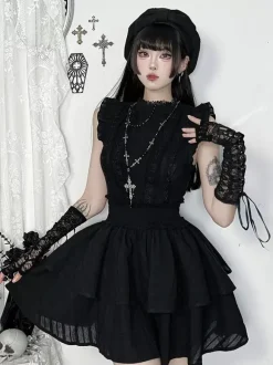 Gothic Lolita Dresses Ruffles Lace Black Dress