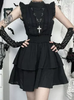 Gothic Lolita Dresses Ruffles Lace Black Dress