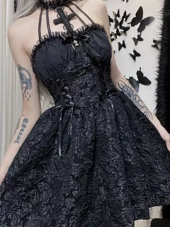 Gothic Lolita Dresses Ruffles Jacquard Black Black