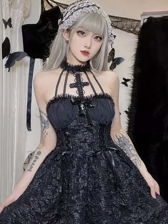 Gothic Lolita Dresses Ruffles Jacquard Black Black