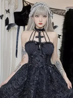 Gothic Lolita Dresses Ruffles Jacquard Black Black