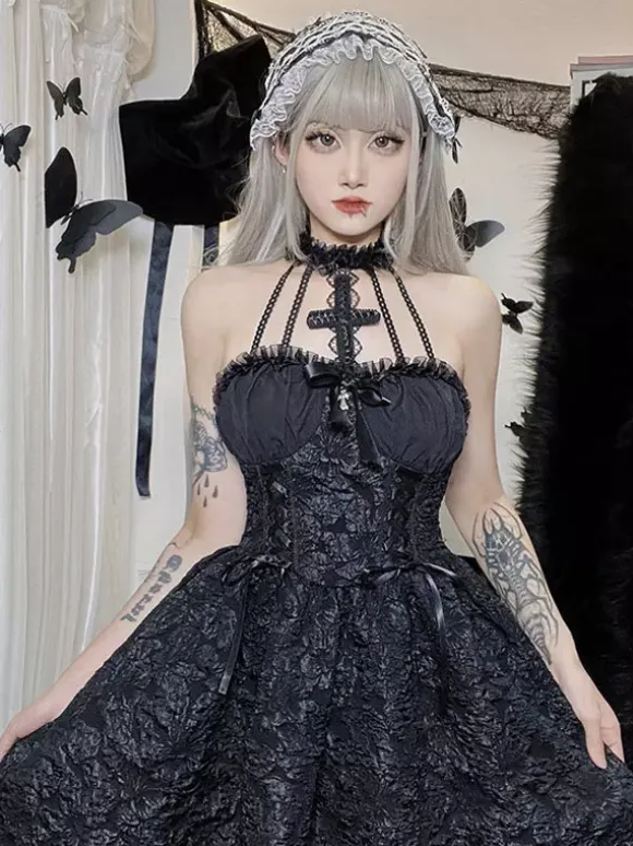 Gothic Lolita Dresses Ruffles Jacquard Black Black
