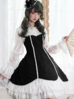 Gothic Lolita Dresses Ruffles Black Black