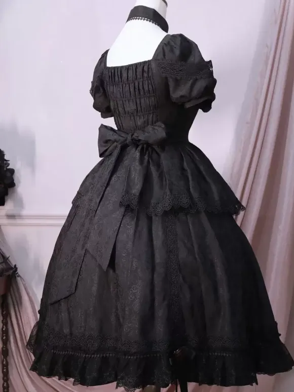 Gothic Lolita Dresses Ruffles Rose Black Black