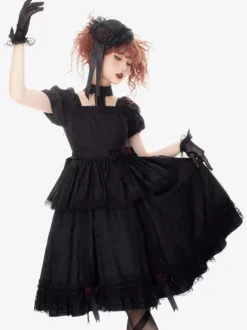 Gothic Lolita Dresses Ruffles Rose Black Black