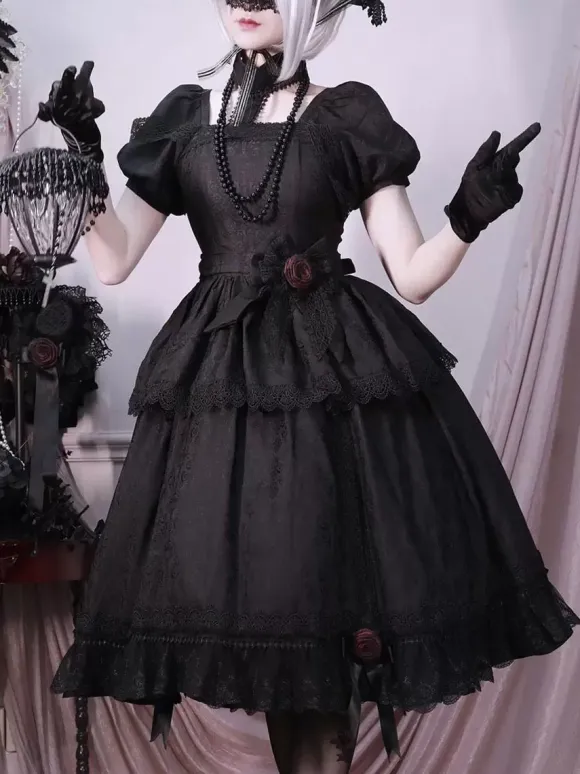 Gothic Lolita Dresses Ruffles Rose Black Black