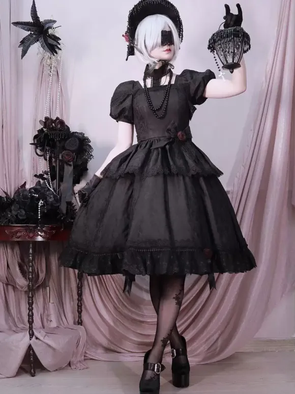 Gothic Lolita Dresses Ruffles Rose Black Black