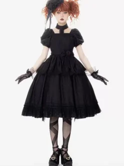 Gothic Lolita Dresses Ruffles Rose Black Black