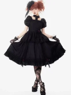 Gothic Lolita Dresses Ruffles Rose Black Black
