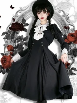 Gothic Lolita Dresses Ruffles Pleated Black