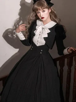 Gothic Lolita Dresses Ruffles Pleated Black