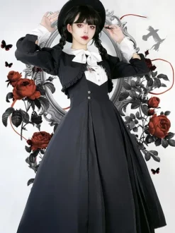 Gothic Lolita Dresses Ruffles Pleated Black