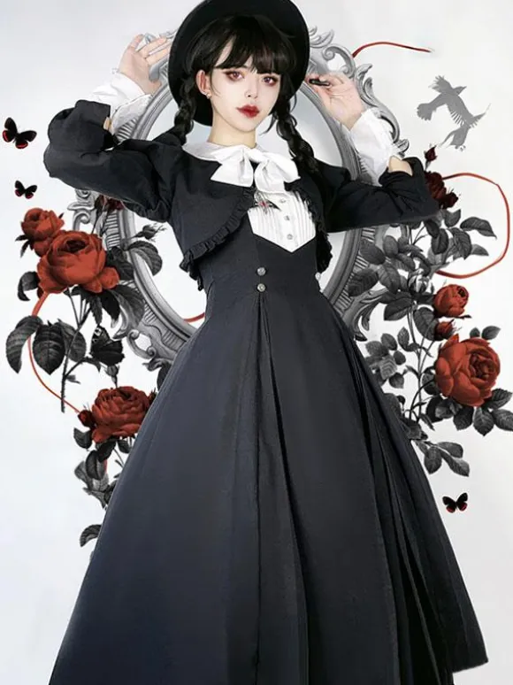 Gothic Lolita Dresses Ruffles Pleated Black