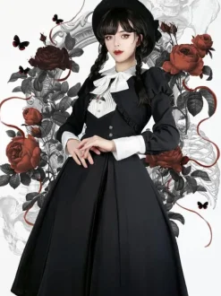 Gothic Lolita Dresses Ruffles Pleated Black