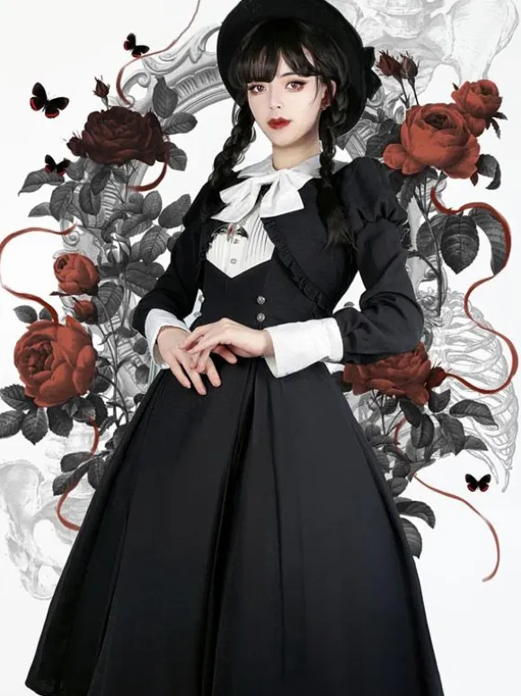 Gothic Lolita Dresses Ruffles Pleated Black