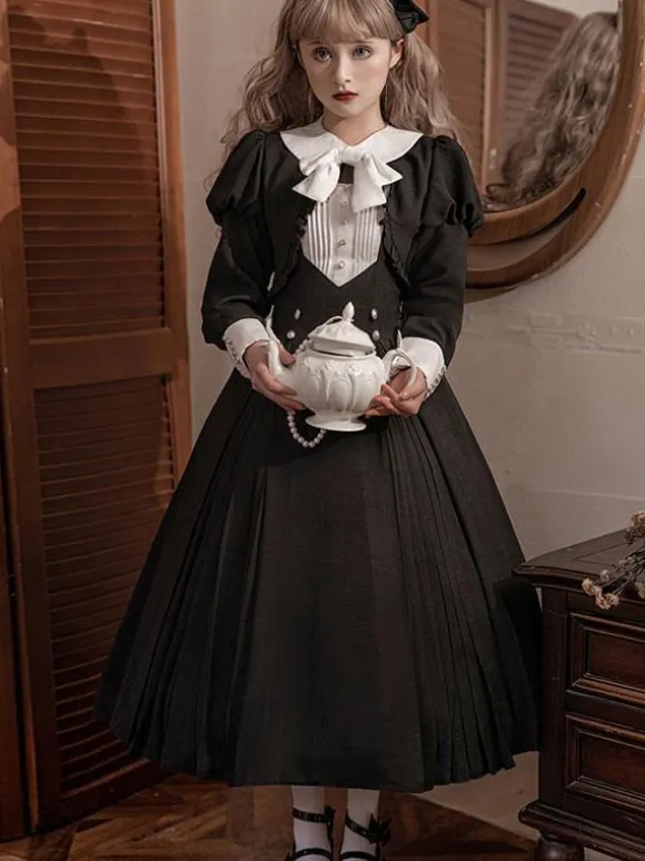 Gothic Lolita Dresses Ruffles Pleated Black